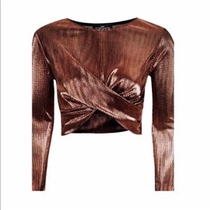 Top Shop Metallic Copper Foil Crop Top